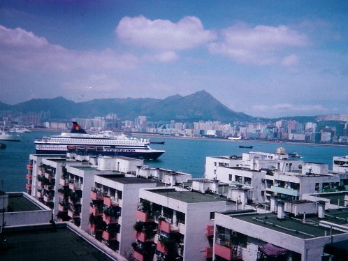 A view of Victoria Harbour from our old flat in North Point